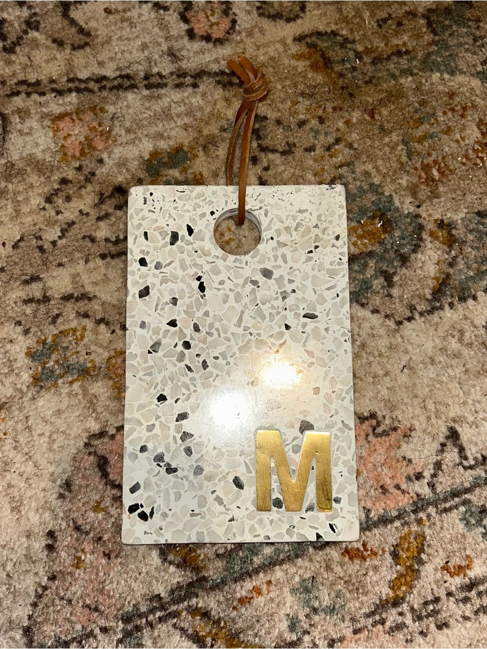 Terrazzo Resin Tag with Gold 'M' Accent